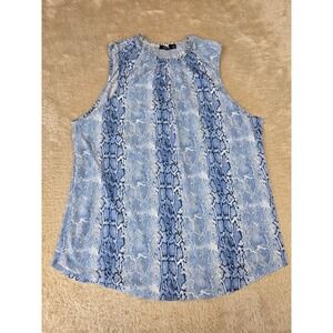CURE. Womens Blue Snakeskin Print Smocked High Neck Sleeveless Blouse XL M1-3106